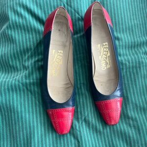 Salvatore Ferragamo Red and Blue Heels